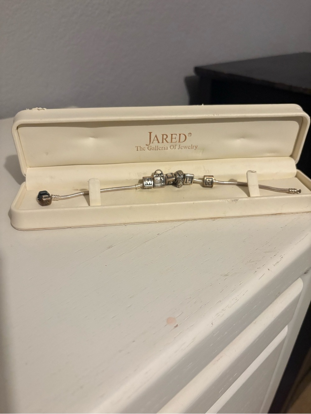 Red Jared Sterling Letter Charm Bracelet